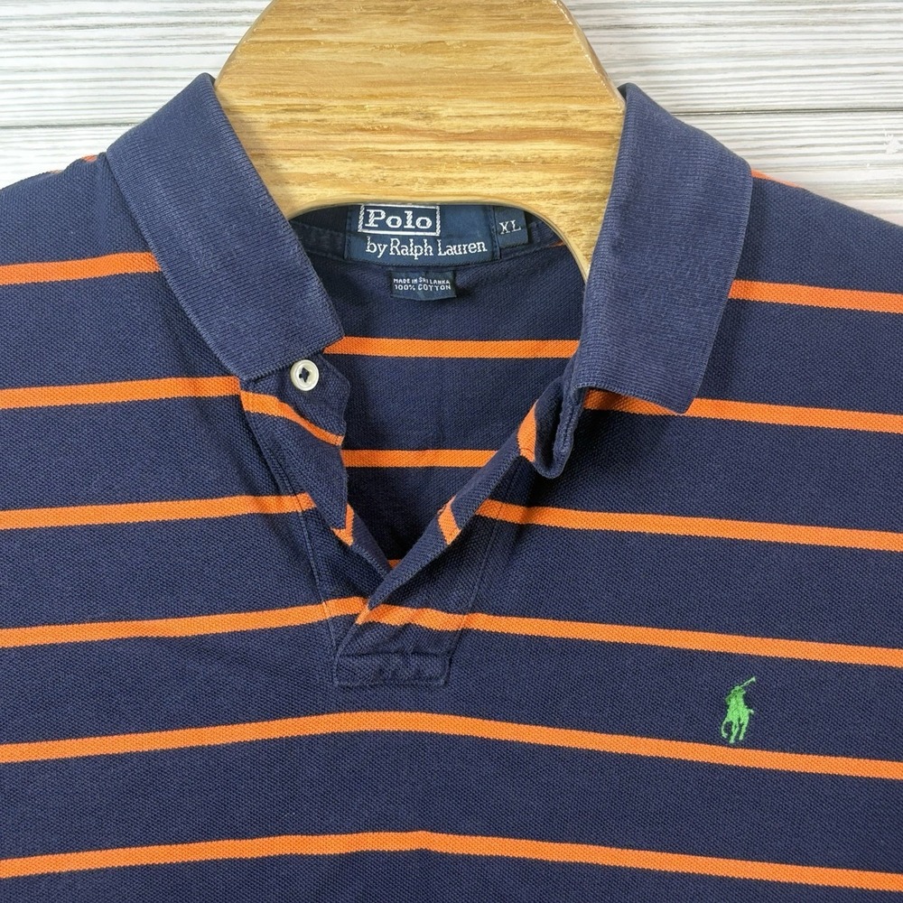 POLO RALPH LAUREN Men's Navy/Orange Stripe Golf Logo Polo Shirt Size XL